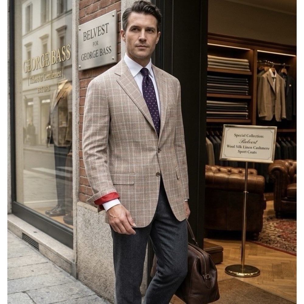 Belvest for George Bass | Wool Silk Linen Cashmere Sport Coat 44R (EU 54) Italy